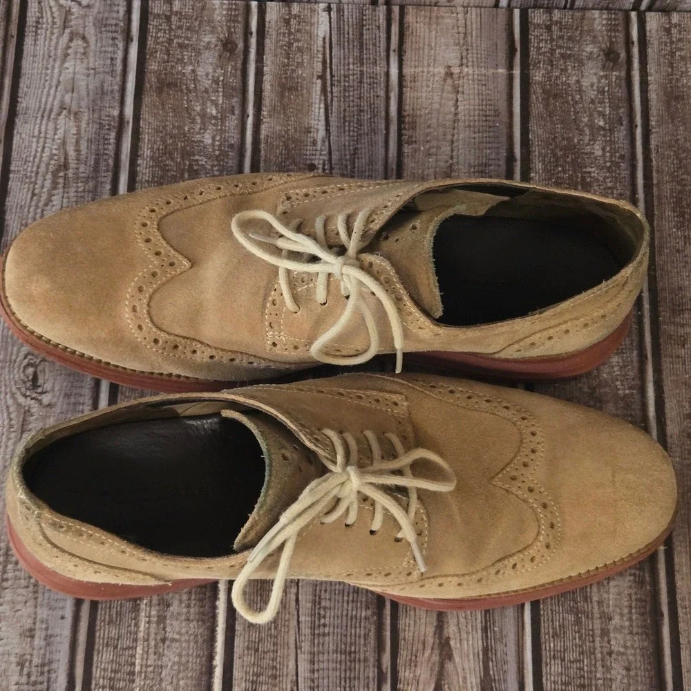 Sz 11 M Mens Cole Haan Lunargrand Tan Suede Wingtip Oxford Shoes C10228